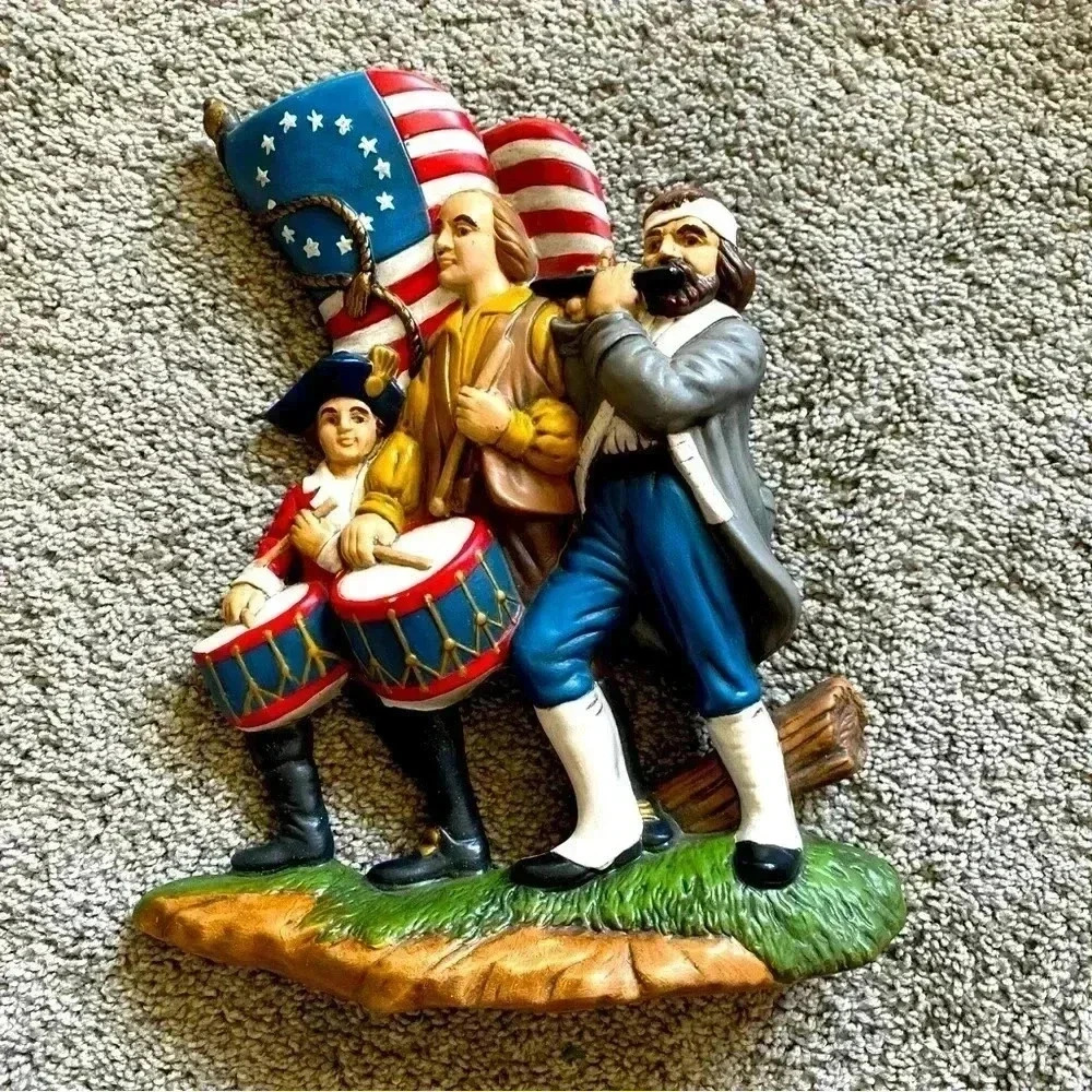 Vintage Bicentennial‎ Fife & Drum Ceramic Wall Decor Americana Flag 3D Patriotic